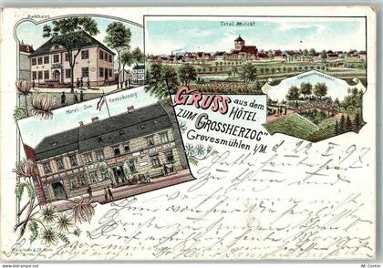 23936 O2420 Grevesmühlen 1897 Lithographie Hotel zum Großherzog Rathaus ... - 13656557