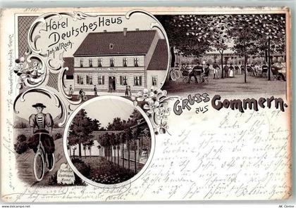 39175 O3104 Gommern 1897 Lithographie Fahrradfahrerin Hotel Deutsches Ha... - 13628137
