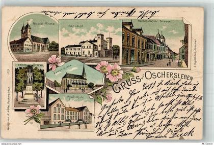 39387 O3230 Oschersleben 1898 Lithographie Kaiserdenkmal Realschule Nico... - 13652488