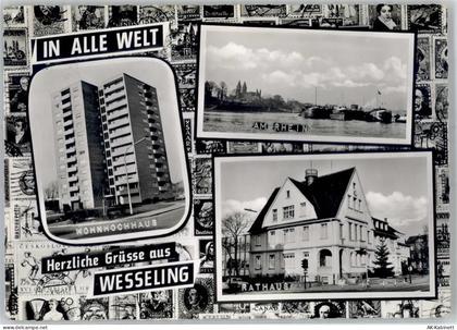 50389 W5047 Wesseling , Rheinl - Wohnhochhaus Rathaus Rhein Schiffe - 51663490