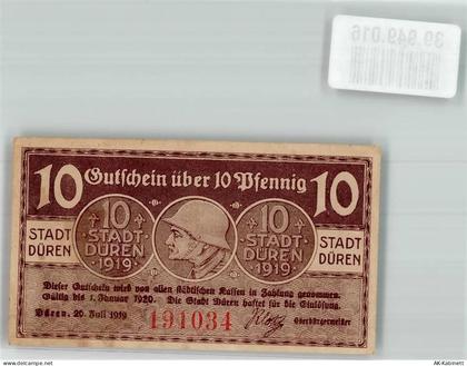52349 W5160 Düren , Rheinl 1919 Notgeldschein 10 Pfennig - 39949016