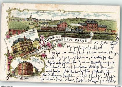 54411 W5508 Hermeskeil 1900 Lithographie Hotel Wagner Rathaus Bahnhof - 13624690