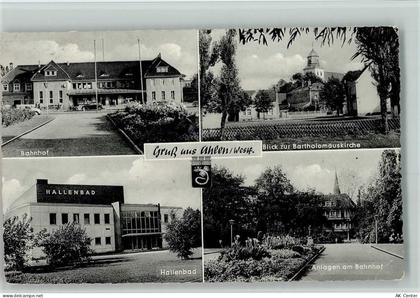 59227 W4730 Ahlen , Westf - Bahnhof Blick zur Bartholomäuskirche Hallenb... - 10087506
