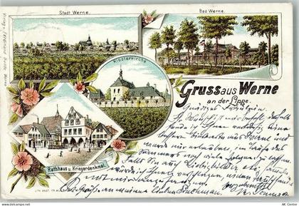 59368 W4712 Werne 1896 Lithographie Rathaus Kriegerdenkmal Klosterkirche... - 13645795
