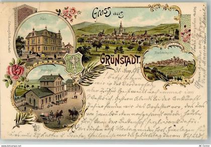 67269 W6718 Grünstadt 1908 Lithographie Post Bahnhof Neuleiningen Stadtw... - 13654054