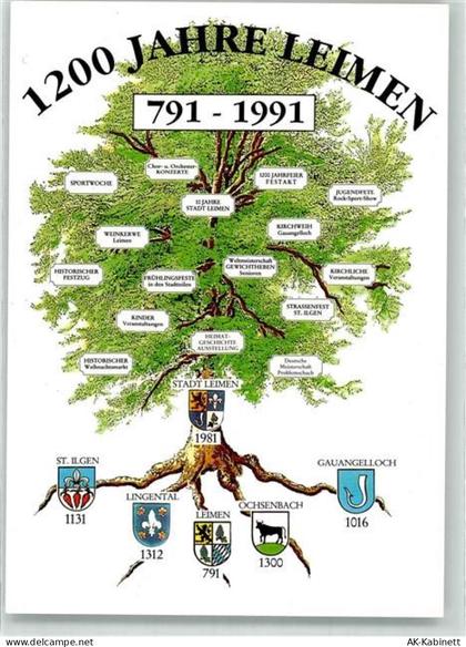 69181 W6906 Leimen , Baden 1991 Sonderstempel 1200 Jahr-Feier Stammbaum ... - 39555498