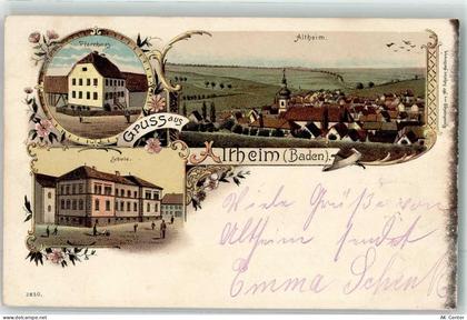 74731 W6968 Altheim , Bauland 1898 Lithographie Pfarrhaus Schule Kirche ... - 13625845