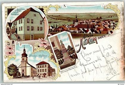 74731 W6968 Altheim , Bauland 1899 Gebrauchsspuren Lithographie Kirche S... - 13650339