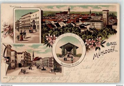84453 W8260 Mühldorf a. Inn 1901 Lithographie Rathaus Marktplatz Maximil... - 51917426