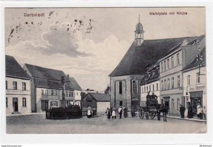 Gerbstedt. Marktplatz Kirche mit Postkutsche gelaufen von 1919. Leichte ... - 39010908