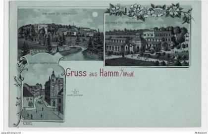 Hamm, Mondschein Lithographie mit Grosser Weststrasse u. Bad Hamm. ungel... - 39064310