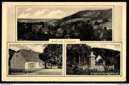 AK Steinbach / Bad Bibra, Gaststätte, Kriegerdenkmal 1914/18, Ortsansicht