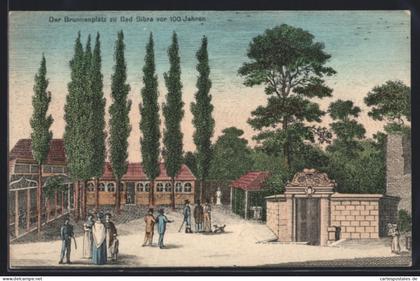 Künstler-AK Bad Bibra, Brunnenplatz vor 100 Jahren