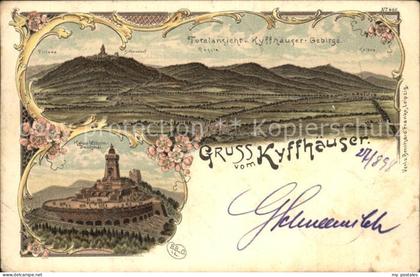 Kyffhaeuser Gesamtansicht Kyffhaeuser Gebirge Kaiser Wilhelm Denkmal Litho