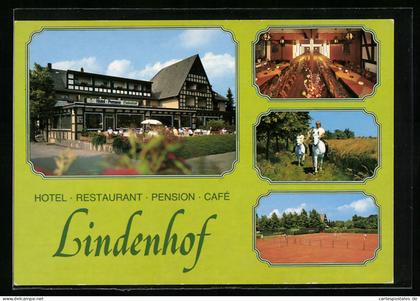 AK Bad Laer, Hotel-Restaurant Lindenhof Heinz Lückefahr, Innenansicht, Tennisplatz