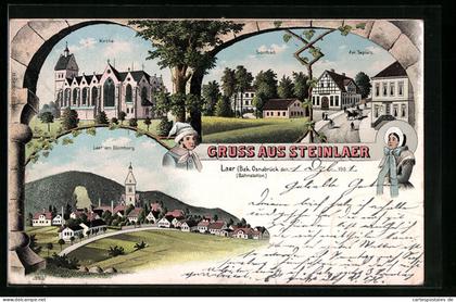 Lithographie Bad Laer - Steinlaer, Soolbad, Strassenpartie am Tieplatz, Kirche