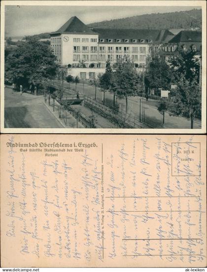 Ansichtskarte Oberschlema-Bad Schlema Kurhotel Brücke und Straße 1935