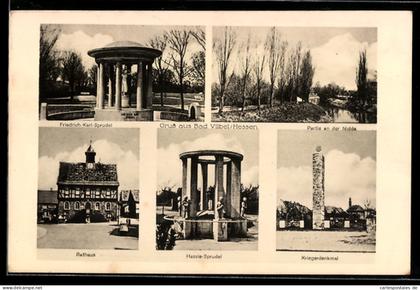 AK Bad Vilbel /Hessen, Rathaus, Hassia-Sprudel, Kriegerdenkmal