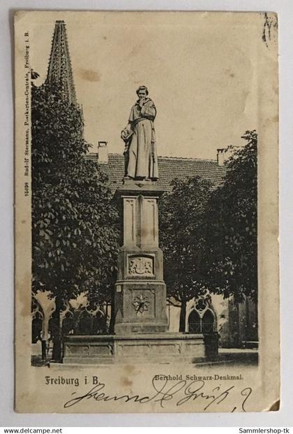 AK Freiburg Berthold Schwarz Denkmal - gelaufen Mühlheim n. Buggingen 22.12.03