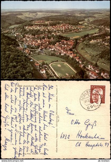 Ansichtskarte Adelsheim Luftbild Gesamtansicht vom Flugzeug aus 1972