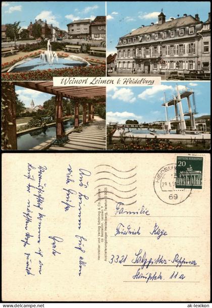 Ansichtskarte Leimen (Baden) Straße, Schloß, Schwimmbad 1969