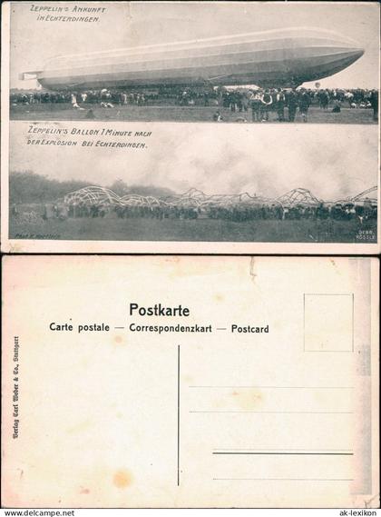 Ansichtskarte Leinfelden-Echterdingen Zeppelin Unglück 1908