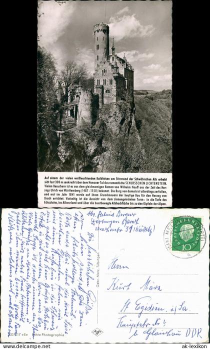 Ansichtskarte Lichtenstein (Württemberg) Schloss Lichtenstein, Brücke 1961