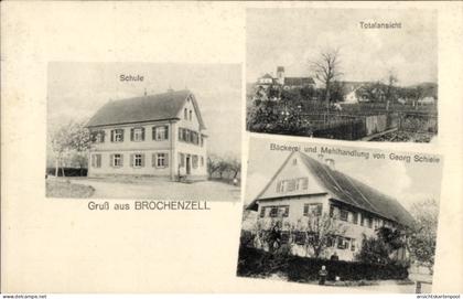CPA Brochenzell Meckenbeuren in Oberschwaben Württemberg, Bäckerei und Mehlhandlung, Schule