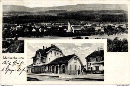 CPA Meckenbeuren in Oberschwaben Württemberg, Gesamtansicht, Bahnhof