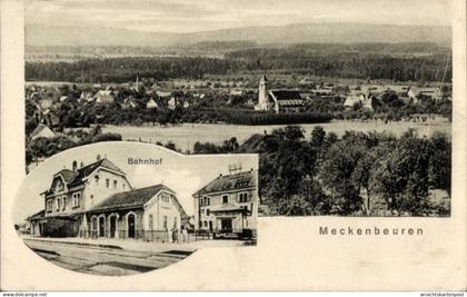 CPA Meckenbeuren in Oberschwaben Württemberg, Gesamtansicht, Bahnhof