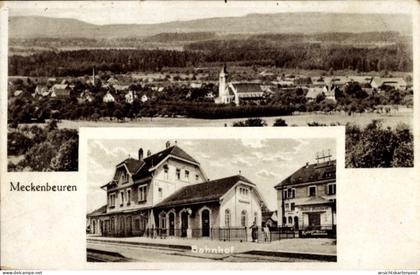 CPA Meckenbeuren in Oberschwaben Württemberg, Gesamtansicht, Bahnhof