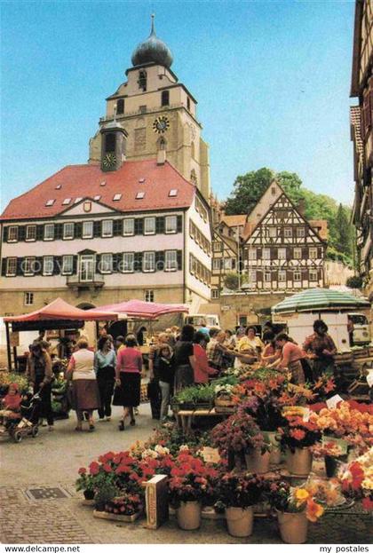 Herrenberg Gaeu Boeblingen BW Marktplatz Wochenmarkt Blumenmarkt Stiftskirche Ra