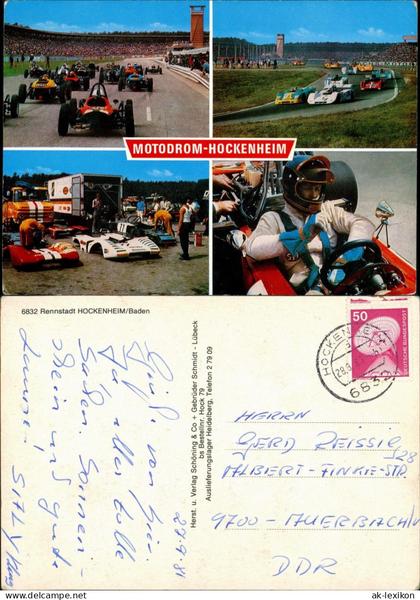Hockenheim Rennstadt Autorennen Rennstrecke 4 Foto-Ansichten 1981 Stempel