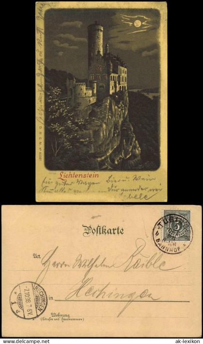 Lichtenstein (Württemberg) Schloss Lichtenstein Mondschein Künstlerkarte 1898