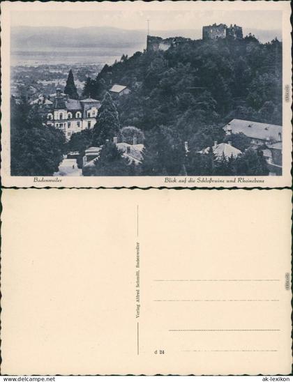 Ansichtskarte Badenweiler Burg Badenweiler (Schlossruine) und Rheinebene 1930
