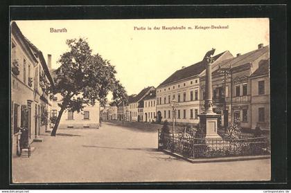 AK Baruth, Hauptstrasse mit Krieger-Denkmal