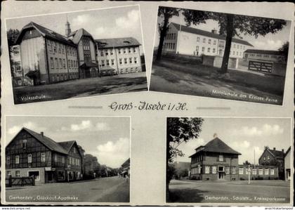 CPA Groß Ilsede in Niedersachsen, Volksschule, Gerhardstraße, Apotheke, Mittelschule
