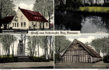 CPA Sudweyhe Weyhe Niedersachsen, Gasthof, Ehrenmal, Mühlenteich, Moormann's Hof