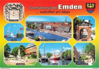 EMDEN  Ostfriesland Hafen Stadtgarten Rathausturmblick Hafentor Ratsdelft Brueck