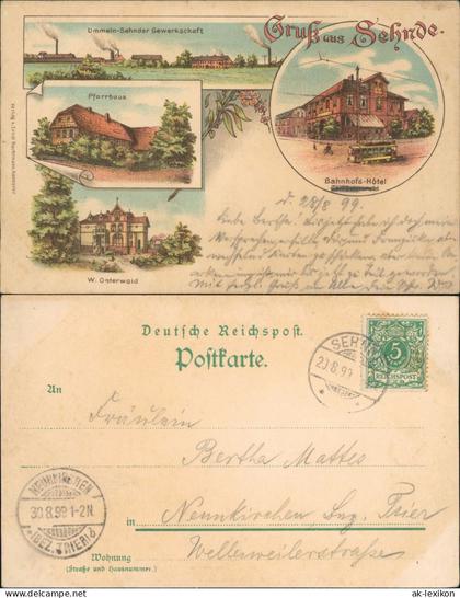 Litho AK Sehnde Ummeln-Sehnder Gewerkschaft, Bahnhofs-Hotel, Pfarrhaus 1898