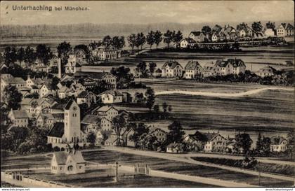 Artiste CPA Unterhaching in Oberbayern, Totalansicht der Ortschaft