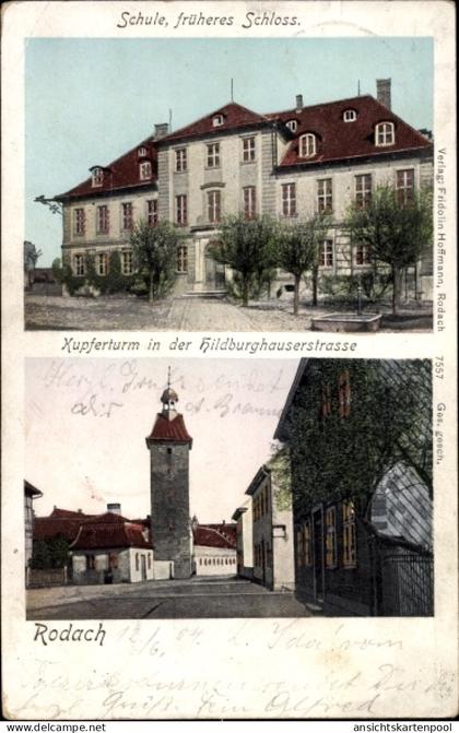 Golden Windows Leuchtfenster CPA Bad Rodach Oberfranken Bayern, Kupferturm, Hildburghauserstraße