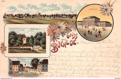 Gruss aus Buchloe Kellergarten Marktstrasse Bahnhof Postkarte AK 1905