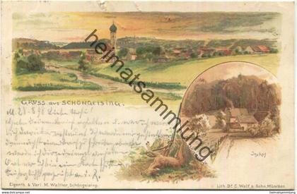 Schöngeising - Jexhof signiert O. Kopetzky - Verlag M. Walther Schöngeising - Kastenstempel Posthilfstelle Schöngeising