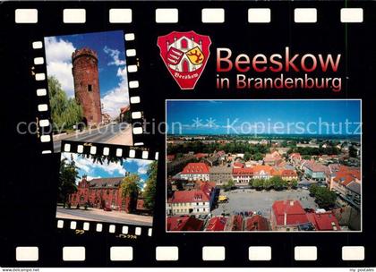 73269276 Beeskow Dicker Turm Landratsamt Blick zum Markt Wappen Beeskow