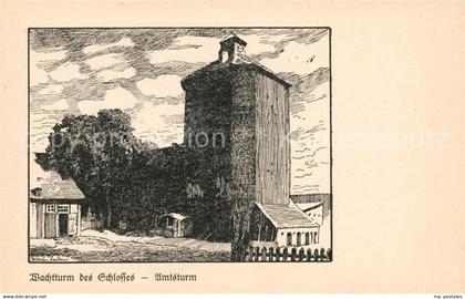 Beeskow Wachtturm des Schlosses Amtsturm Federzeichnung W. Zabow Kuenstlerkarte