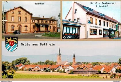 73951075 Bellheim Bahnhof Hotel Restaurant Braeustuebl Ortsansicht mit Kirchen