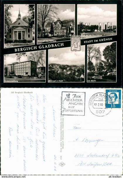 Bergisch Gladbach Kirche, Rathaus, Hochhäuser, Kreisverwaltung, Markt  1966