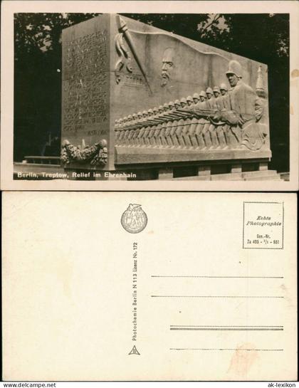 Alt-Treptow-Berlin Sowjetisches Ehrenmal Treptow, Relief im Ehrenhain 1952