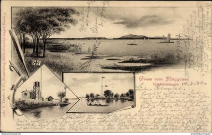 CPA Berlin Köpenick Friedrichshagen, Müggelsee, Strand, Ruderboot